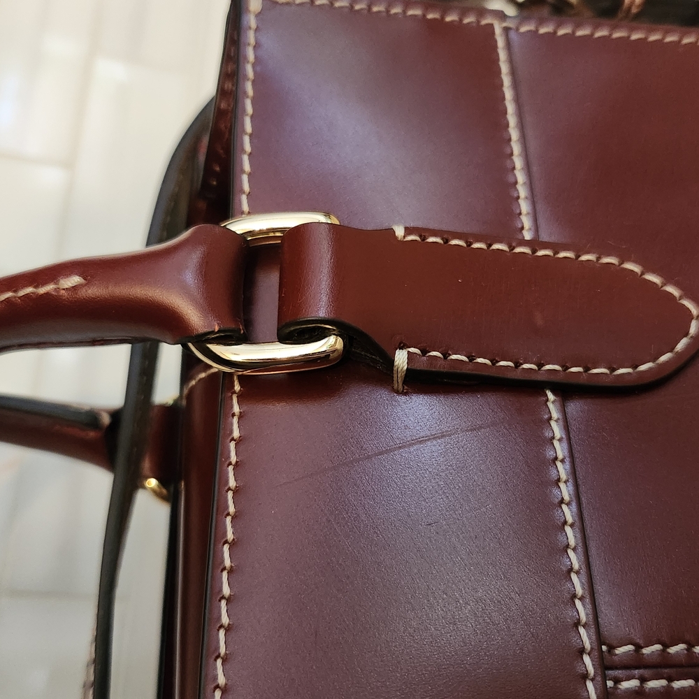 Burgundy Leather Handbag with Gold Accents - Picture 3 of 10